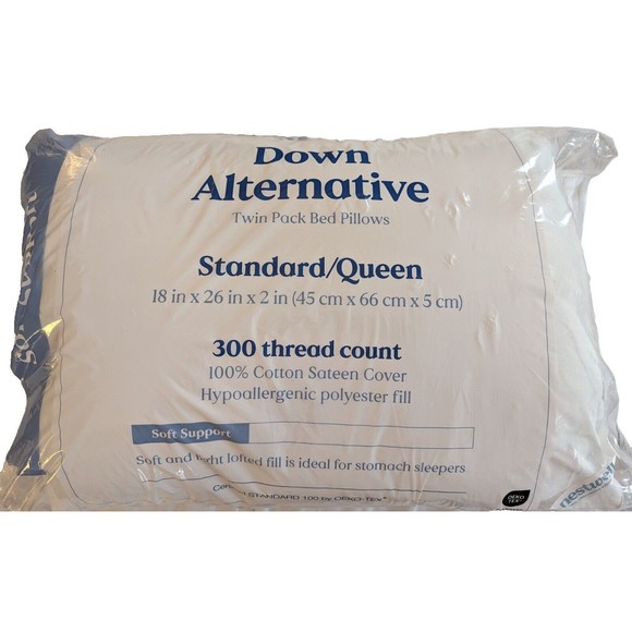 Nestwell Down Alternative Standard/Queen Twin Pack  Pillow, Soft Support - Picture 1 of 7